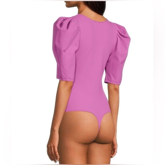 Free People Knit Deep V-Neck Short Ruched Puffed Sleeve Bodysuit Small - Picture 5 of 11